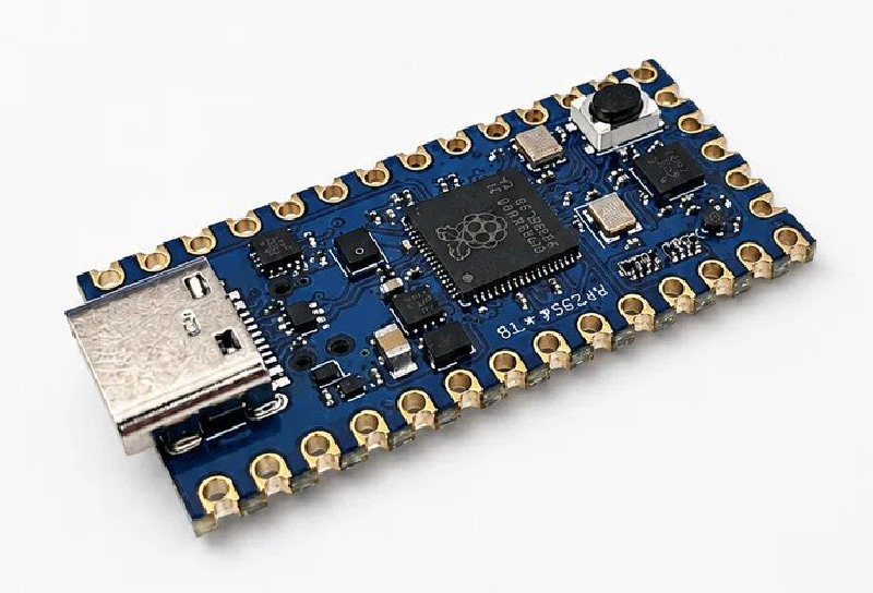 The Adiuvo Forgix board: an RP2350 microcontroller and an Efinix Trion T8 FPGA on a small development board